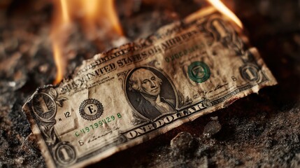 A vivid depiction of burning US dollar money, symbolizing the reckless waste of resources or the rejection of material wealth.
