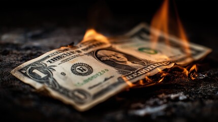 A vivid depiction of burning US dollar money, symbolizing the reckless waste of resources or the rejection of material wealth.