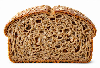 Loaf of fresh rye bread isolated on white background with healthy crust and whole grain texture