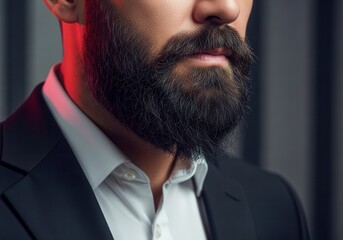 Bearded man in formal suit with dramatic lighting