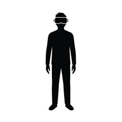 Black Silhouette V R Headset User Vector Icon