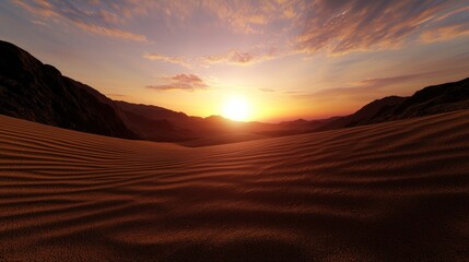 Desert sunset landscape with mountains