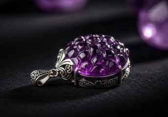 Amethyst gemstone pendant with intricate silver setting