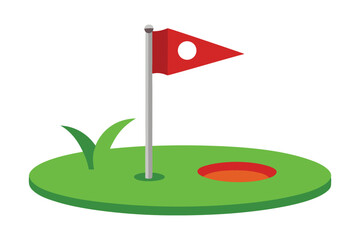 Red flag on green grass golf course icon vector illustration on white background