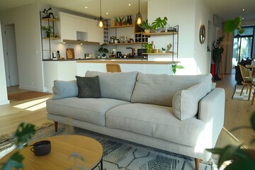 3d rendering white modern classic living room with marble tile and bookshelf