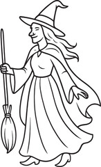 Halloween Witch Outline Drawing