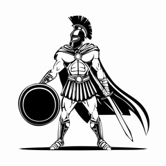Spartan Warrior Image. Spartan Warrior Stands Ready with Sword and Shield image vector isolated on white background.