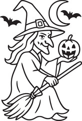 Halloween Witch Outline Drawing