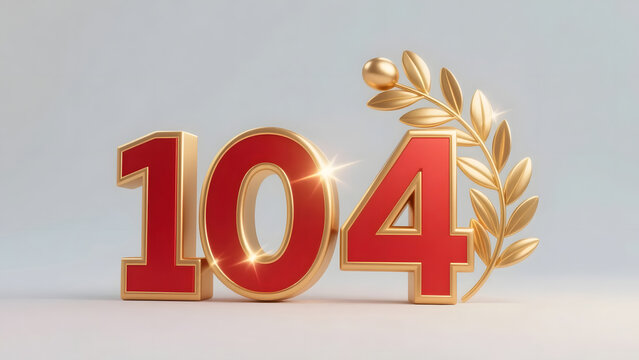 Golden 3D Numbers Celebrating 104th Anniversary