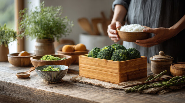 Professional cooking healthy vegetables organic fresh kitchen sustainable preparation natural lighting commercial editorial use - Powered by Adobe