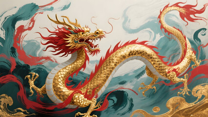Obraz premium Traditional Chinese Dragon in Spring Festival Visual Poster