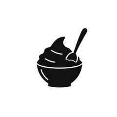 Black Silhouette Acai Bowl Spoon Vector Icon