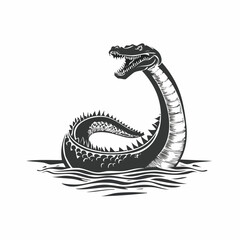 Black and white Loch Ness monster Nessie in the lake image vector isolated on white background.
