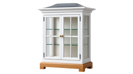 Stylish white display cabinet with glass shelves, perfect for showcasing collectibles and home decor.
