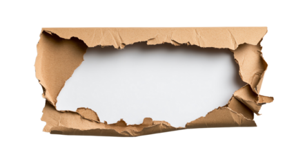 Torn cardboard frame with empty space for text, isolated on white background.