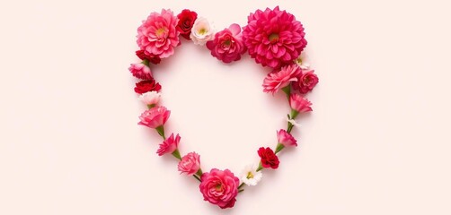Heart-shaped frame crafted from carnations, Mother's Day card design,  spring,  photography