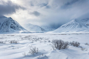 Obraz premium Majestic Snowy Mountain Vista: Epic Winter Wilderness