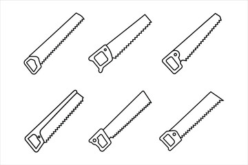 Six Hand Saw Line Drawings Black and White Tools carpentry