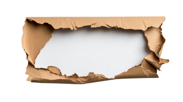 Torn cardboard frame with empty space for text, isolated on white background. - Powered by Adobe