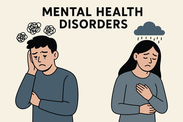 Mental health disorders illustration man woman sad