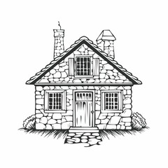 Stone house vintage image.  Illustration Stone House Stock Vector isolated on white background.