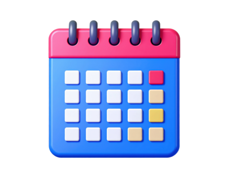 3D plastic calendar for date tracking and planning isolated on white background