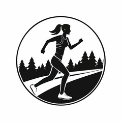 Trail Running Woman Silhouette Logo Designs Vector Stock Vector on white background.