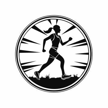 Trail Running Woman Silhouette Logo Designs Vector Stock Vector on white background.