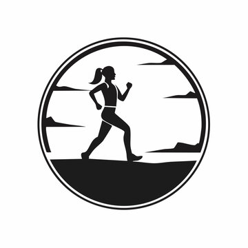 Trail Running Woman Silhouette Logo Designs Vector Stock Vector on white background.