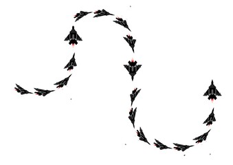 silhouette of a fighter jet, carrying missiles 