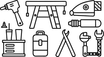 Vector set of black tool icons for construction and home repair