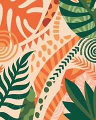 Tropical Decorative Artwork with Bright Tones