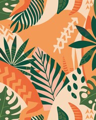 Abstract Nature Pattern with Vibrant Leaves