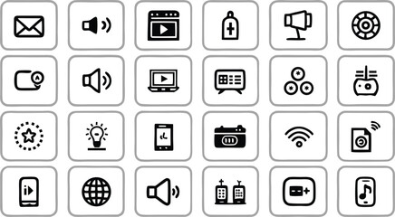 Black web design icons vector set for business communication