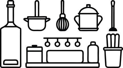Kitchen utensils vector icons set: cooking, food, chef, and restaurant kitchenware design elements