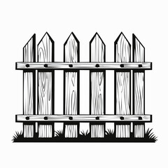 Fototapeta premium Black and white Rustic Wooden Fence Image vector Isolated on White Background