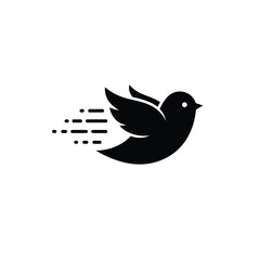 Black Bird Silhouette Vector Icon Flying Motion Trail White Background