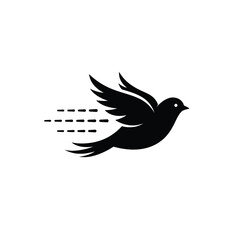 Black Bird Silhouette Vector Flying Motion Icon White Background