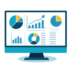 Fototapeta premium Business Analytics Dashboard Icon on Monitor with Graphs and Charts.
