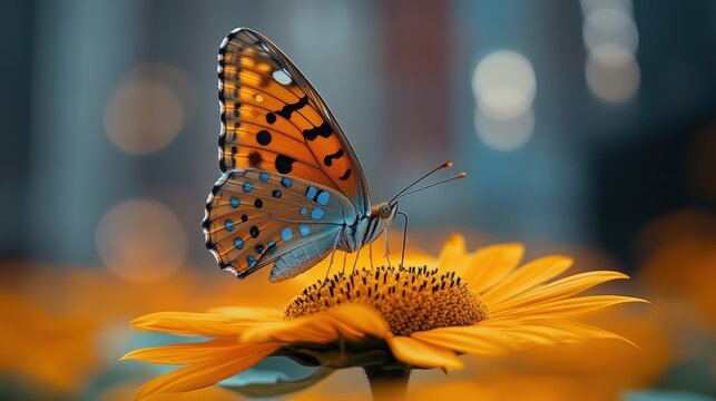 Close-up butterfly on sunflower