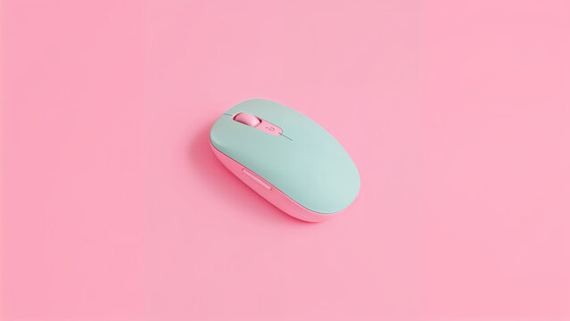 Modern wireless computer mouse in pastel colors isolated on a pink background - Powered by Adobe