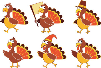 Thanksgiving Turkey Clipart Set for Fall Designs. Cartoon Turkey Clipart Bundle for Crafts and Cards. Turkey Illustration Set for Holiday Projects. Hand Drawn Turkey Clipart Collection. Cute Turkey