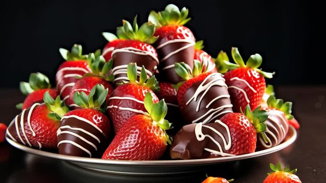 Chocolate covered strawberries on the table. Selective focus. Food.