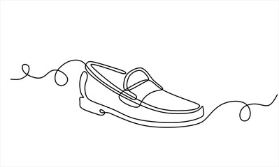 Classic men's shoes in continuous line art drawing style. Dress shoes minimalist black linear sketch isolated on white background. Hand drawn one line vector. Editable stroke
