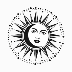 Sun and moon harmony design in Black and white vector image.