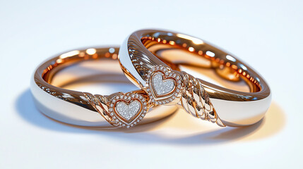 Elegant wedding rings featuring intertwined hearts and sparkling diamonds, symbolizing love and commitment. Perfect for Valentine Day