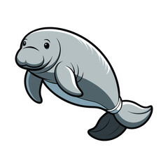 Obraz premium Cute Cartoon Manatee Clipart – Adorable Sea Cow Vector Illustration