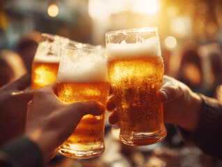 Cheers among friends during a sunset gathering at an outdoor cafe