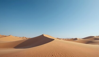 Majestic Desert Landscape Rolling Sand Dunes Under a Clear Blue Sky
