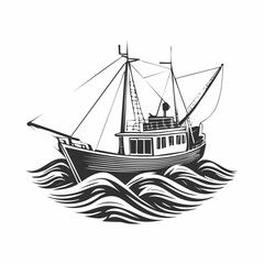 Fishing trawler on waves design vector image isolated on white background.